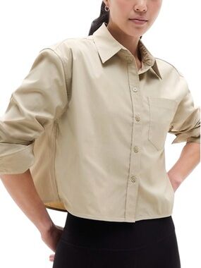 NWT Athleta Midday Ultra Cropped Poplin Shirt • Ecru • Size L